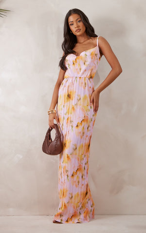 Tall Pink Floral Print Plisse Strappy Maxi Dress