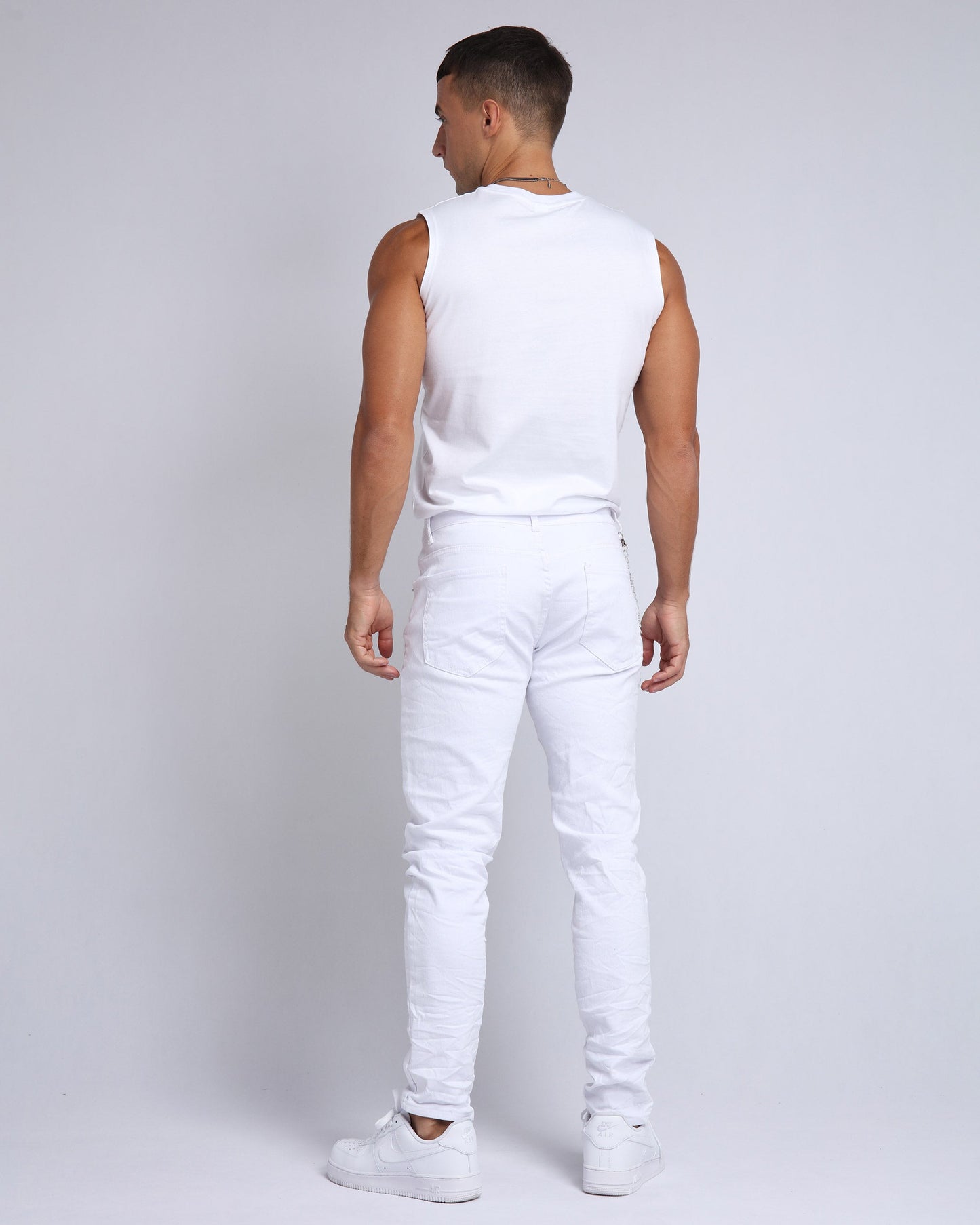 Graffiti Patch Slim Fit Ripped White Jeans - HCWP 