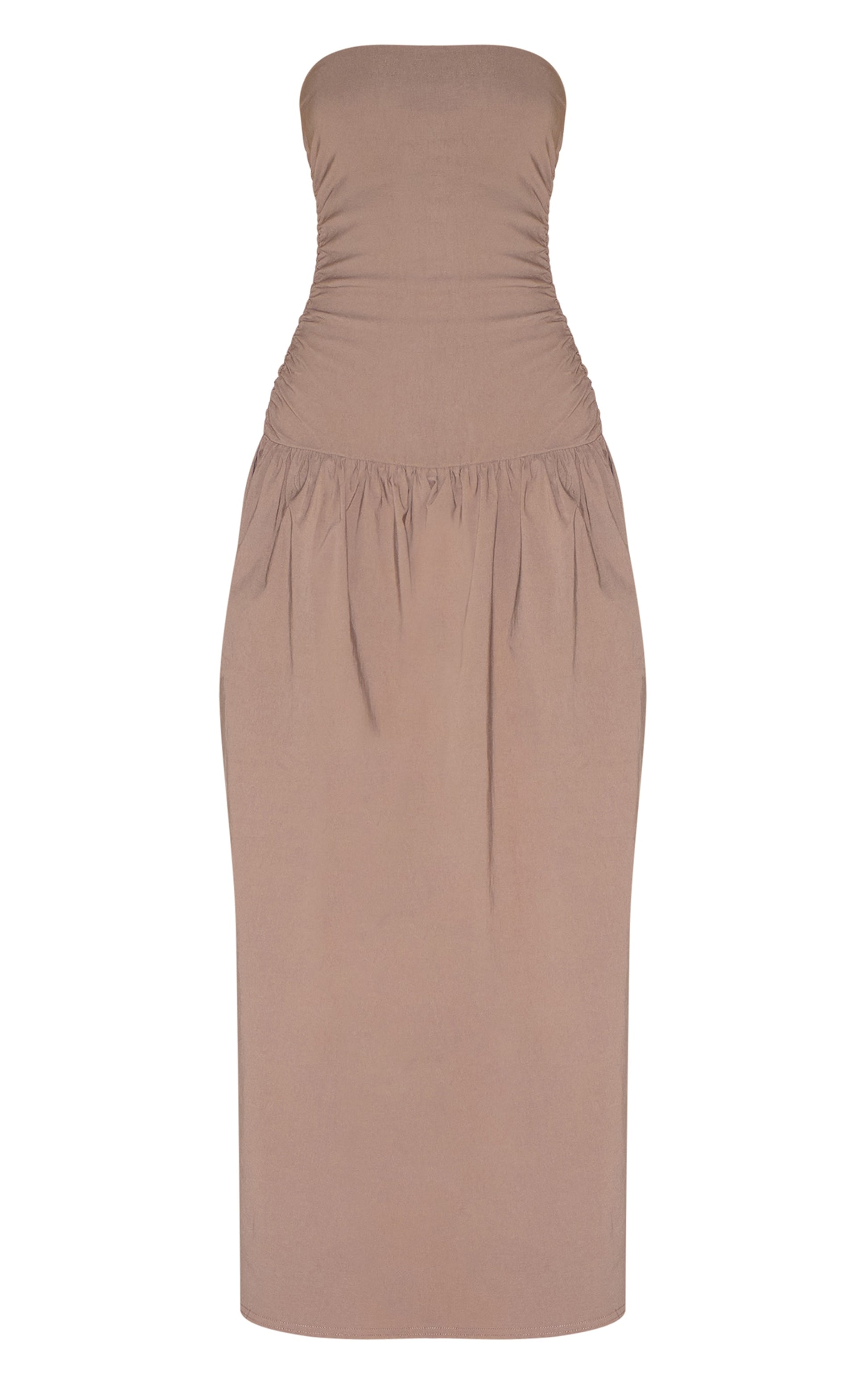 https://cdn-img.prettylittlething.com/1/4/7/7/147785f3a307aa937970a349dfa6152cddea2f85_CNM8730_5_taupe_stretch_woven_bandeau_ruched_maxi_dress.jpg