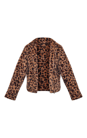 Brown Leopard Fleece Zip Up Jacket