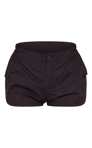 Black Lightweight Low Rise Cargo Shorts