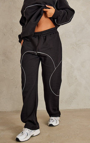 Ash Grey Oversized Contrast Piping Straight Leg Joggers