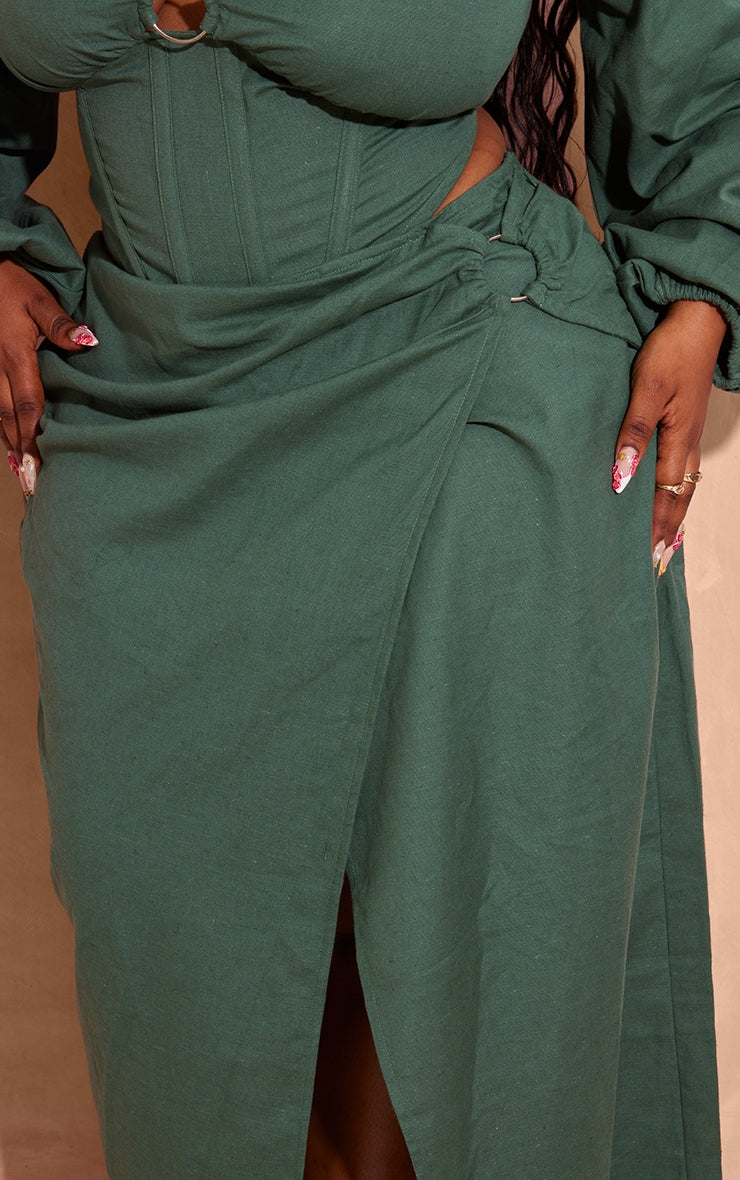 Plus Dark Green O Ring Split Leg Midaxi Skirt