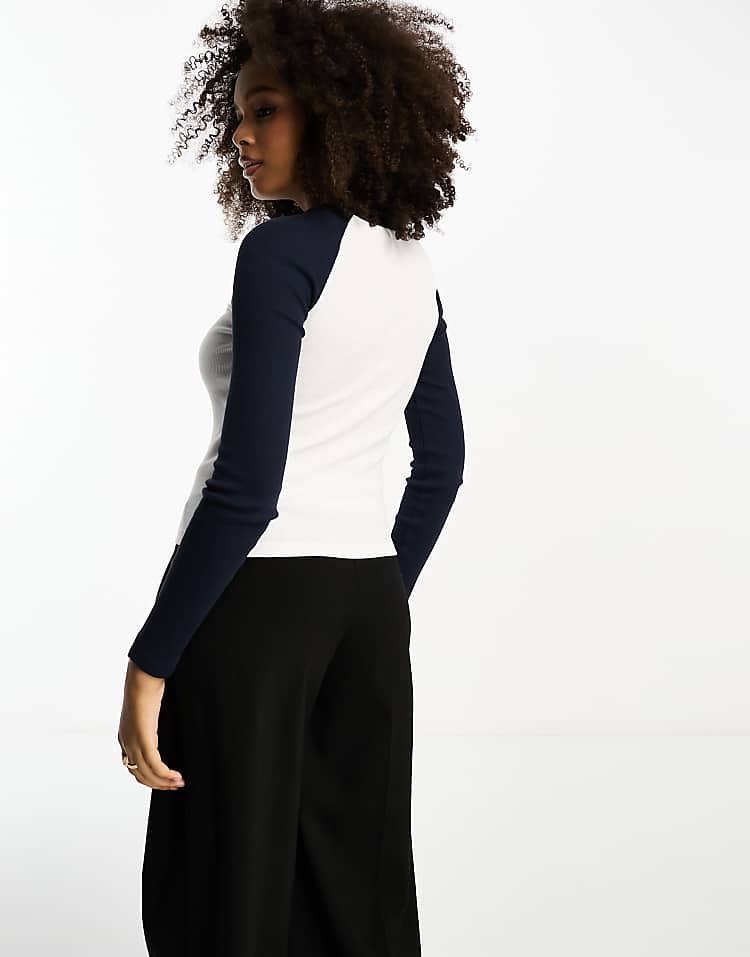 ASOS DESIGN raglan long sleeve top in burgundy and cream