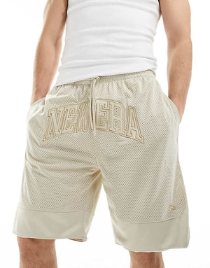 New Era logo mesh shorts in ecru