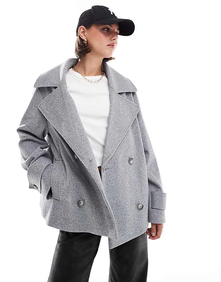 ASOS DESIGN formal faux wool pea coat in grey