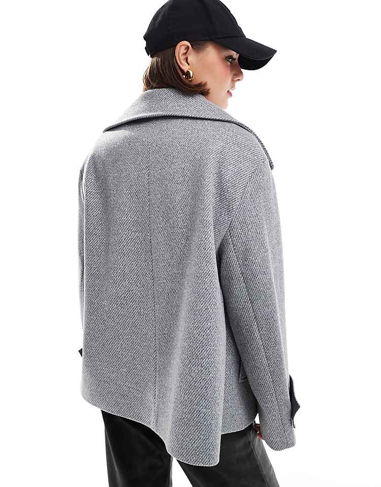 ASOS DESIGN formal faux wool pea coat in grey