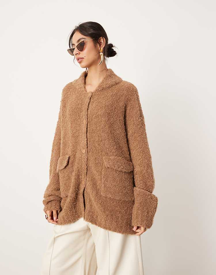 ASOS EDITION boucle knit oversized button through cardigan in camel