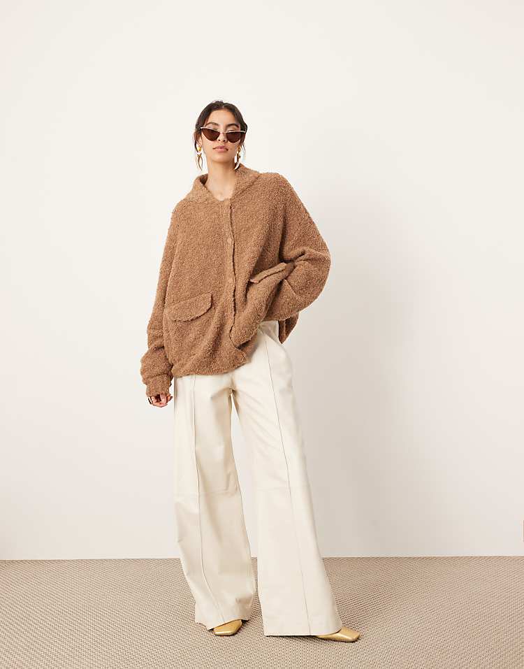 ASOS EDITION boucle knit oversized button through cardigan in camel