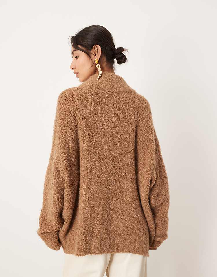 ASOS EDITION boucle knit oversized button through cardigan in camel