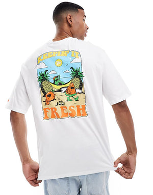 New Era unisex fruit graphic back t-shirt in white