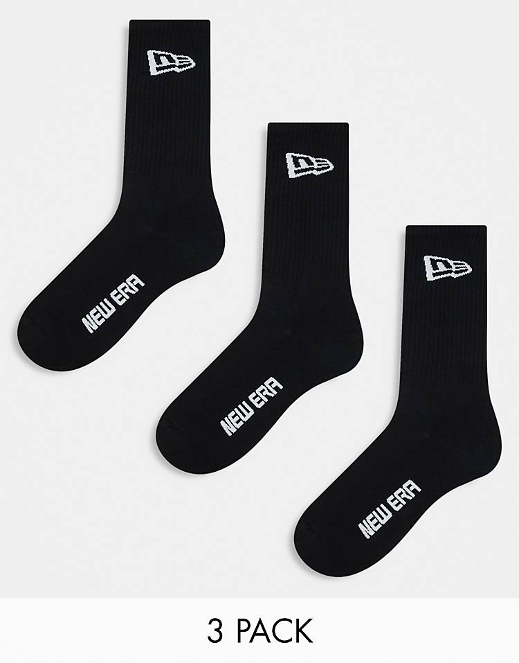 New Era 3 pack logo socks in black