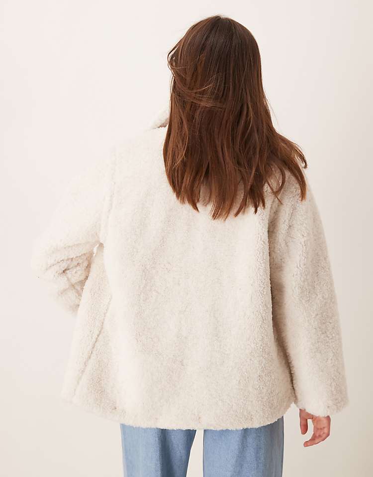 New Look short borg coat in off white