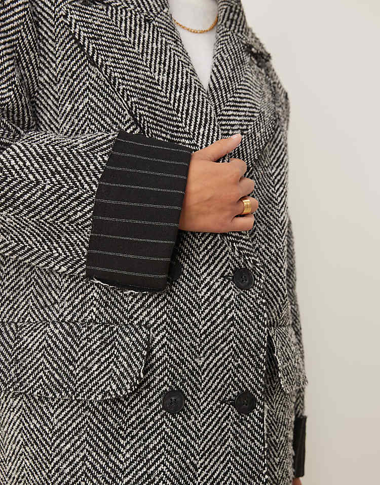 Bonded dad coat in herringbone