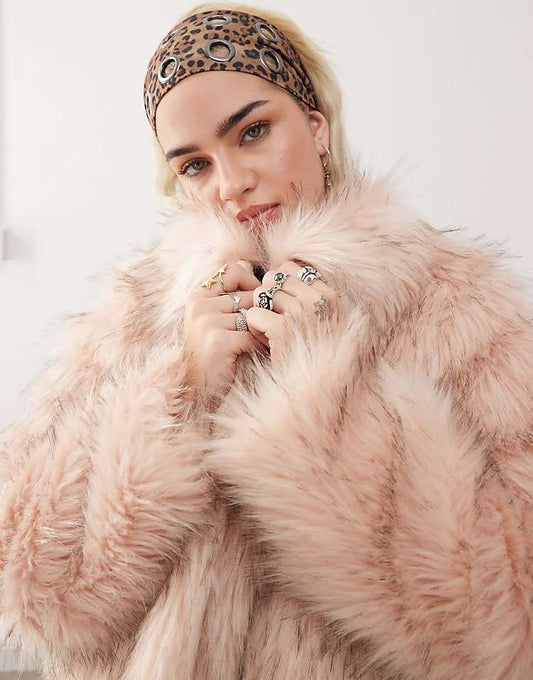 COLLUSION faux fur coat in pink