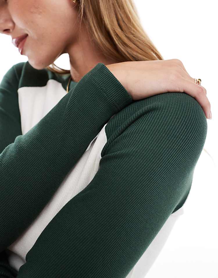 ASOS DESIGN raglan long sleeve top in burgundy and cream