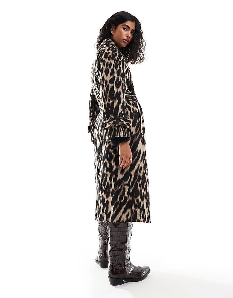 ASOS DESIGN top collar longline coat in animal print