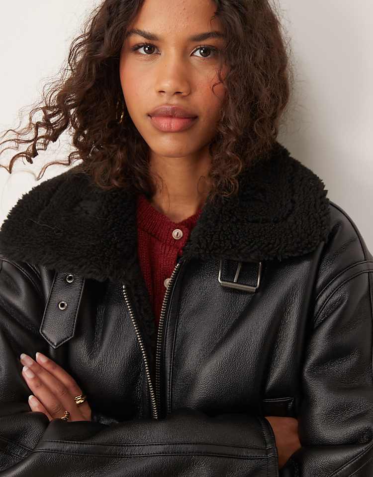 ASOS DESIGN funnel neck aviator jacket in black