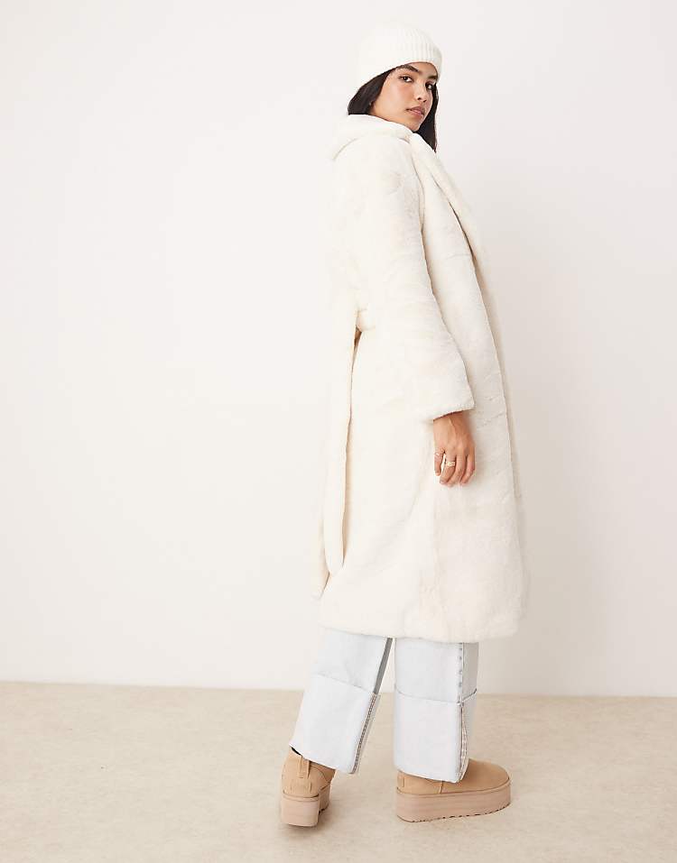 Glamorous cosy faux fur cream dressing gown coat