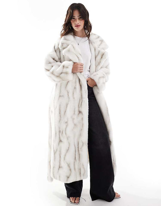 ASOS DESIGN longline belted faux fur coat in molted white