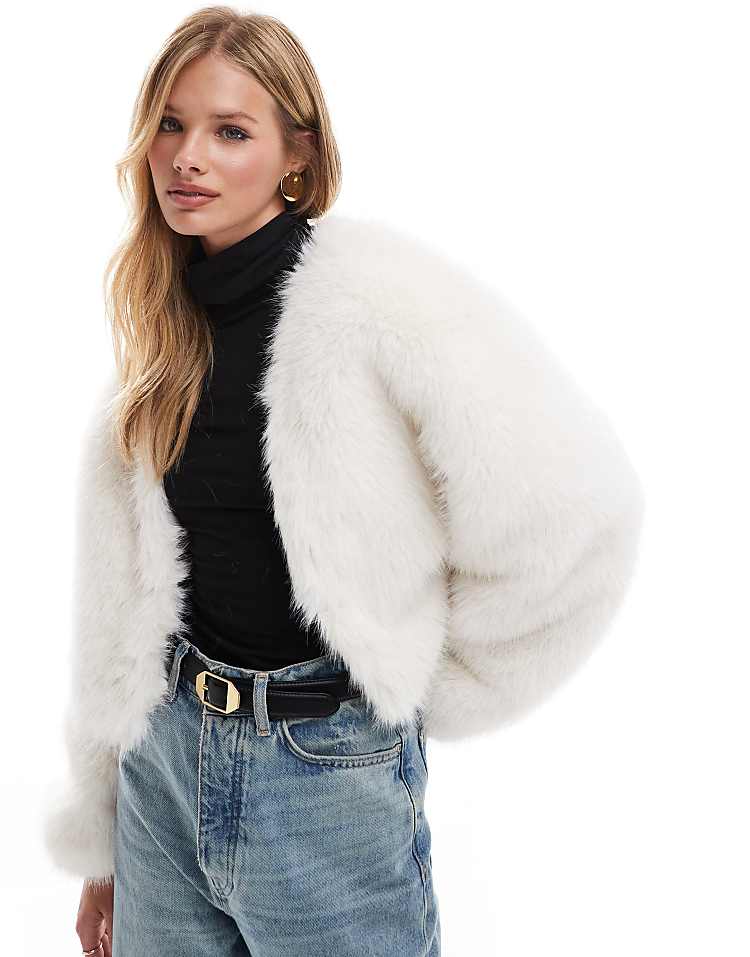 ASOS DESIGN faux fur jacket in cream