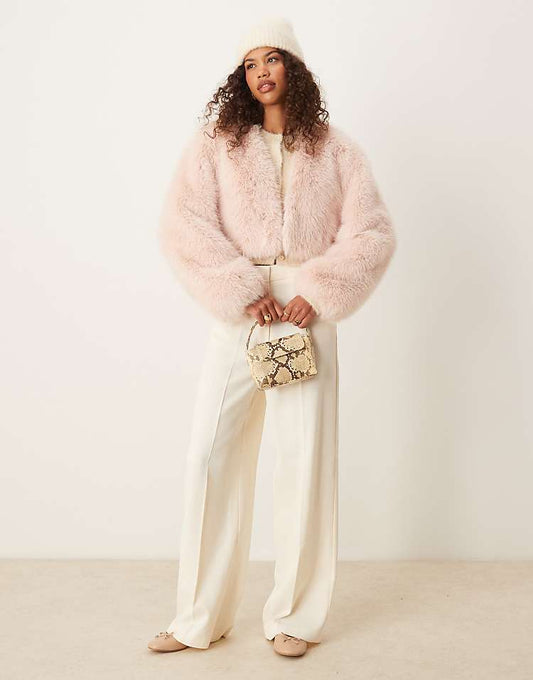 ASOS DESIGN faux fur jacket in light pink