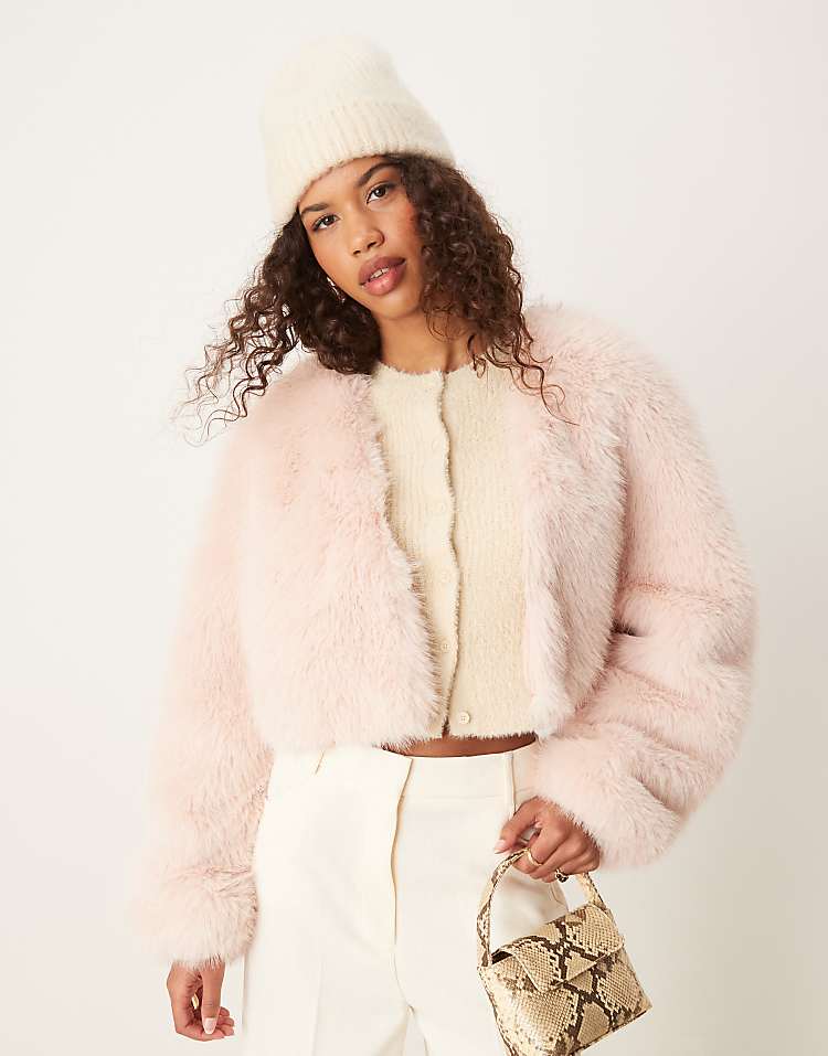 ASOS DESIGN faux fur jacket in light pink