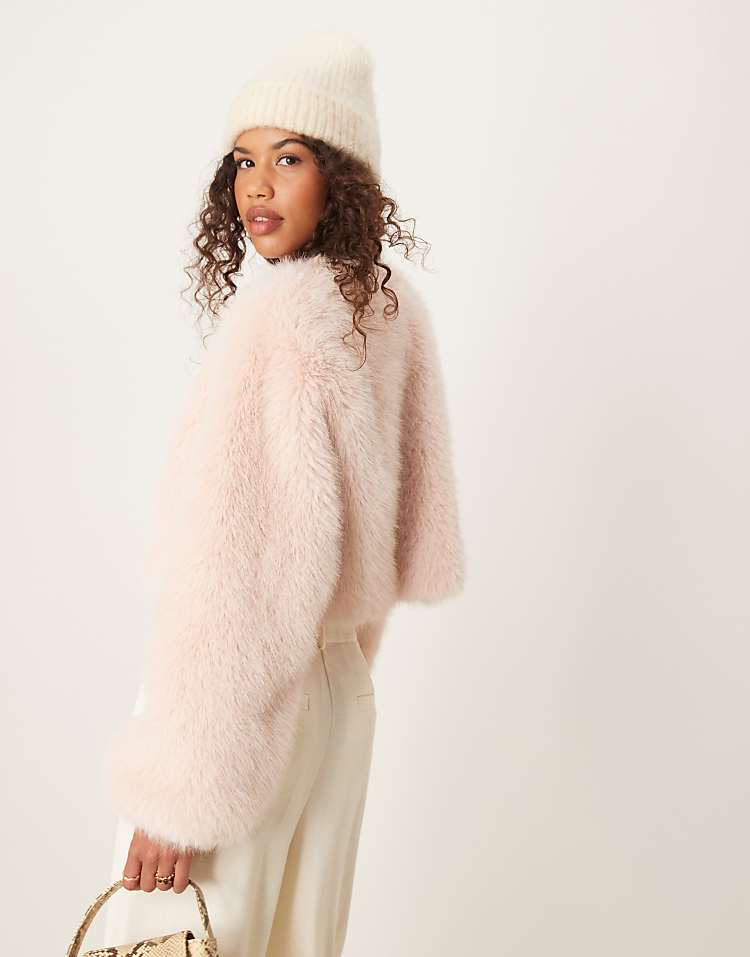 ASOS DESIGN faux fur jacket in light pink