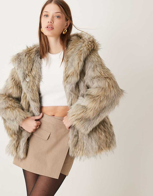 ASOS DESIGN tipped faux fur hood jacket in grey