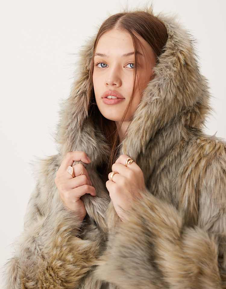 ASOS DESIGN tipped faux fur hood jacket in grey