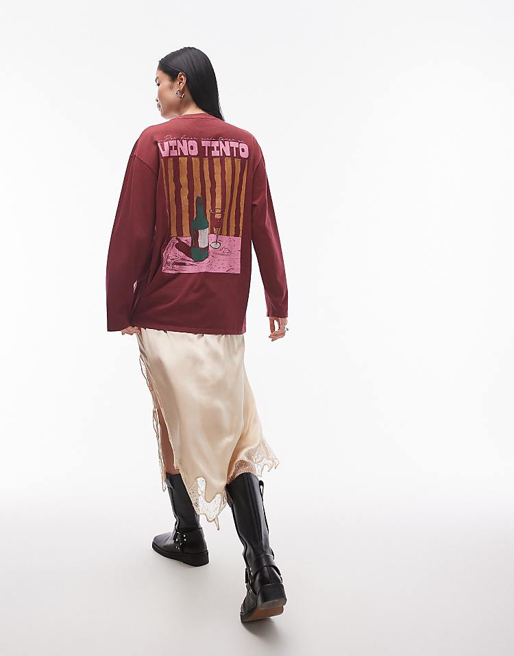 Topshop license graphic  Nirvana long sleeve skater in burgundy