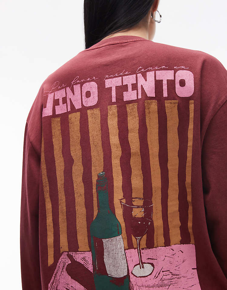Topshop license graphic  Nirvana long sleeve skater in burgundy
