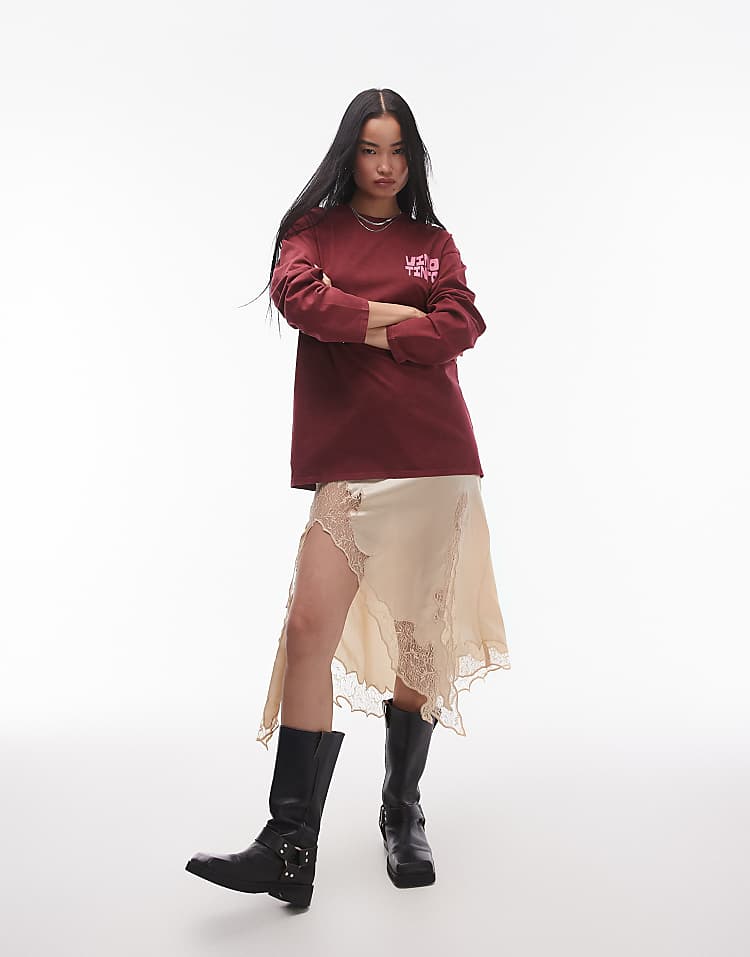 Topshop license graphic  Nirvana long sleeve skater in burgundy