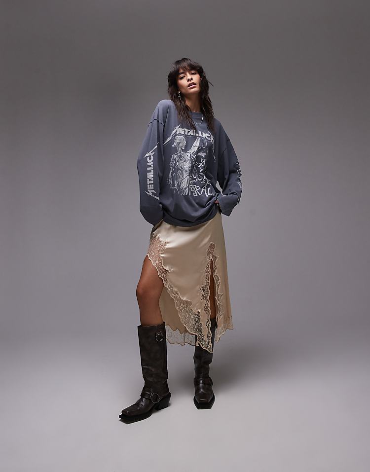 Topshop license graphic  Nirvana long sleeve skater in burgundy
