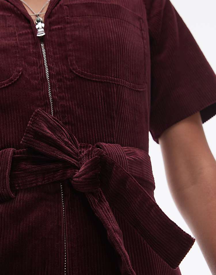 & Other Stories belted corduroy jumpsuit in burgundy