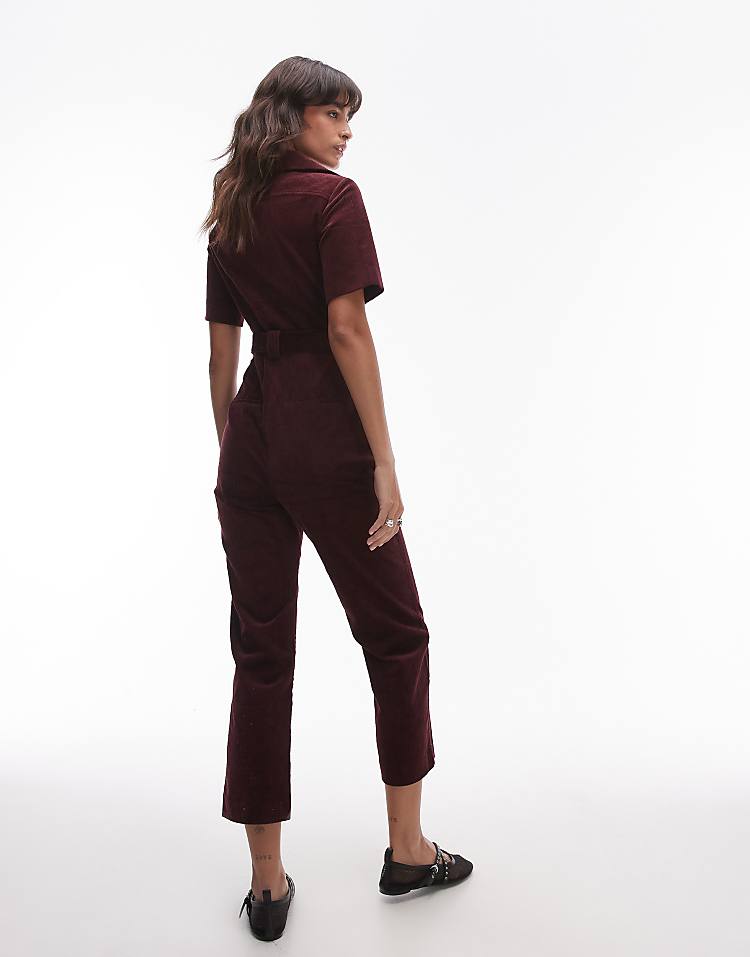 & Other Stories belted corduroy jumpsuit in burgundy