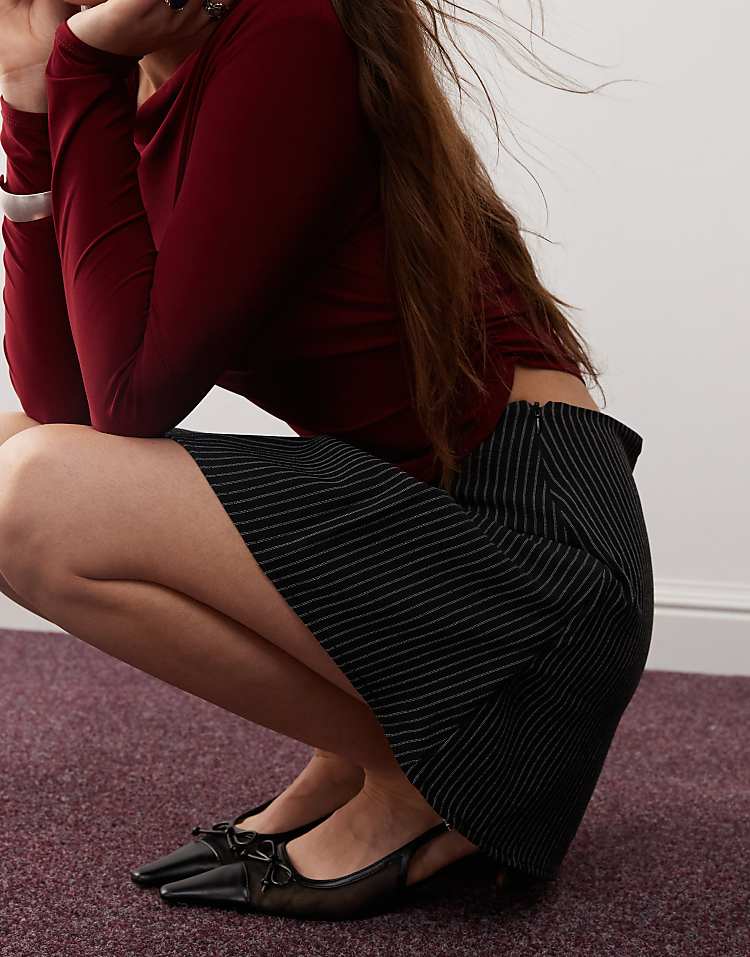 Reclaimed Vintage tailored skort in burgundy pinstripe