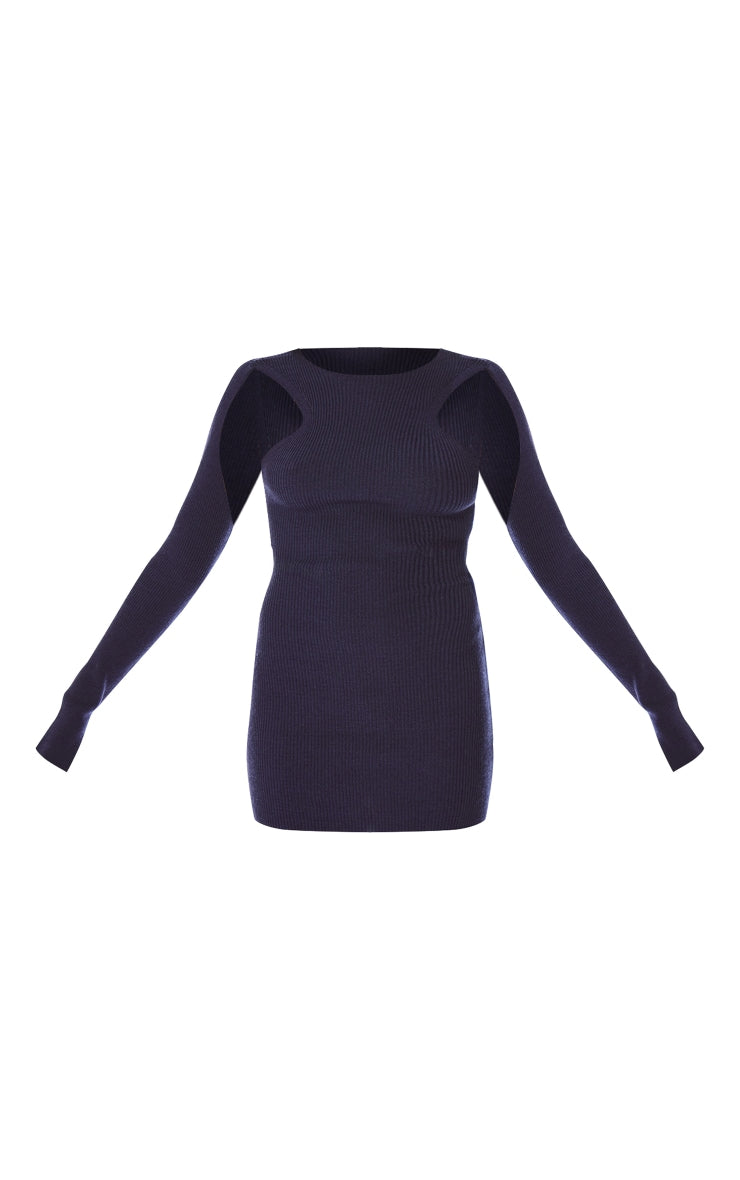 PLT Label Navy Knitted Cut Out Detail Mini Dress