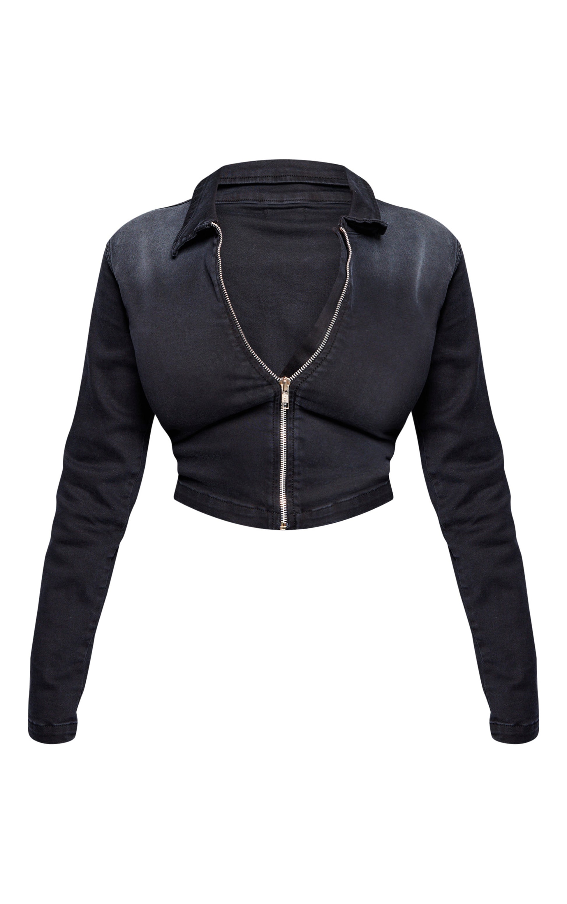 Shape Light Blue Denim Cropped Zip Through Jacket