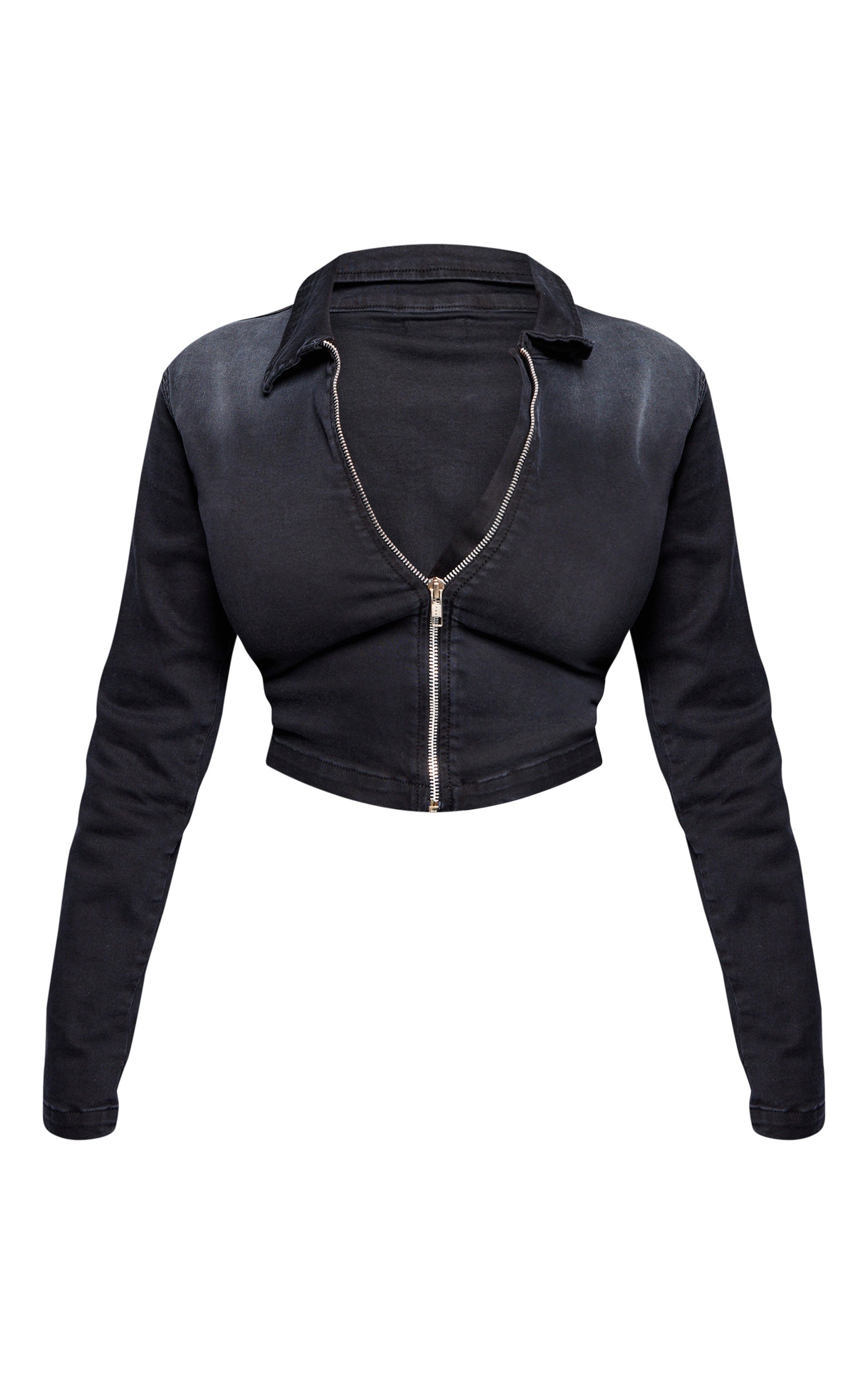 Shape Black Denim Cropped Zip Through Jacket