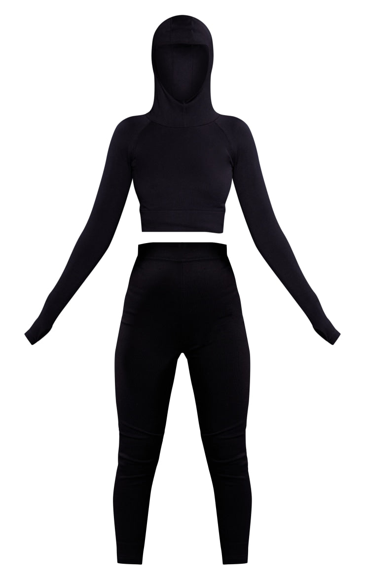 PRETTYLITTLETHING Black Ski Seamless Hooded Top