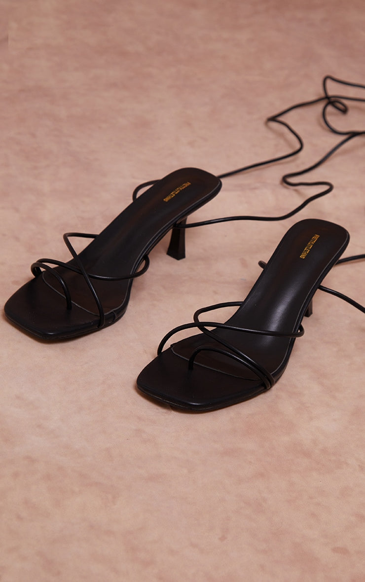 Black Strappy Lace Up Low Heel Sandals - HCWP 