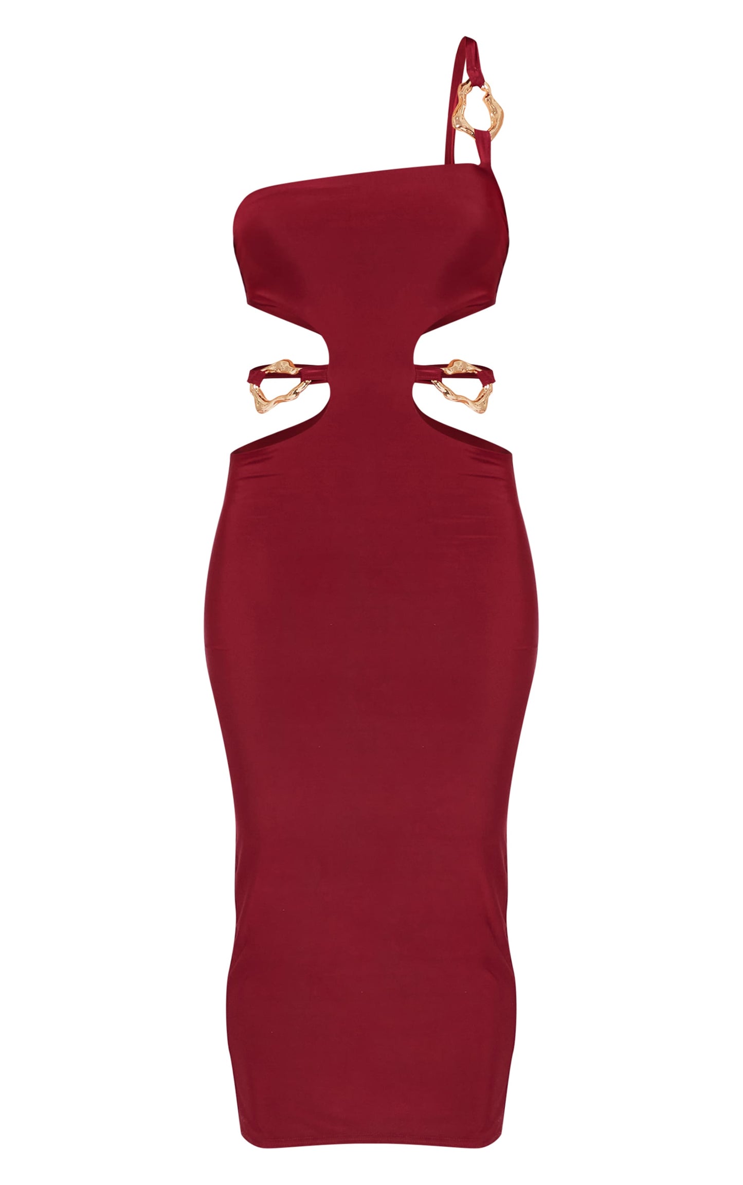 Dark Red Slinky One Shoulder Trim Detail Midaxi Dress