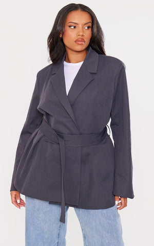 Plus Sand Belted Waist Blazer