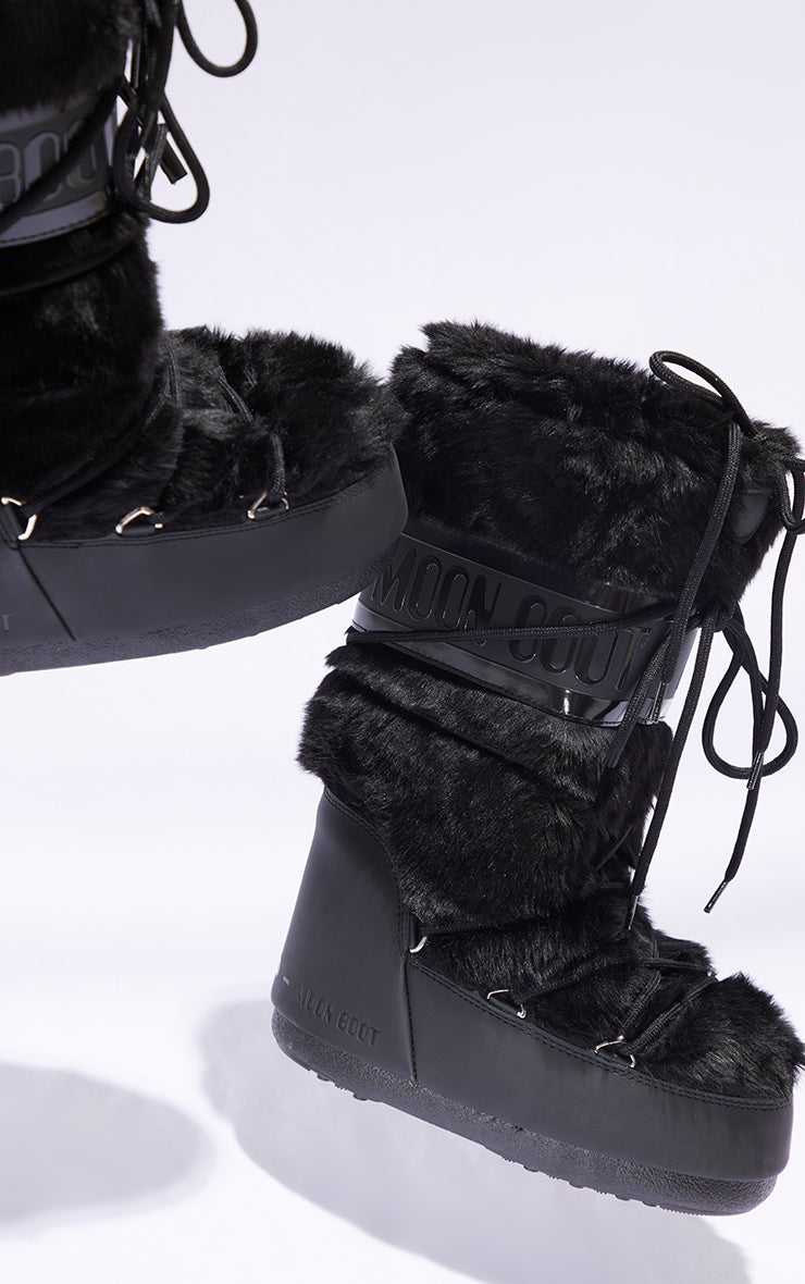 MOON BOOT Black Faux Fur Classic