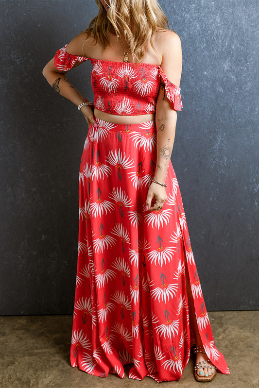 Red Floral Maxi Skirt Set