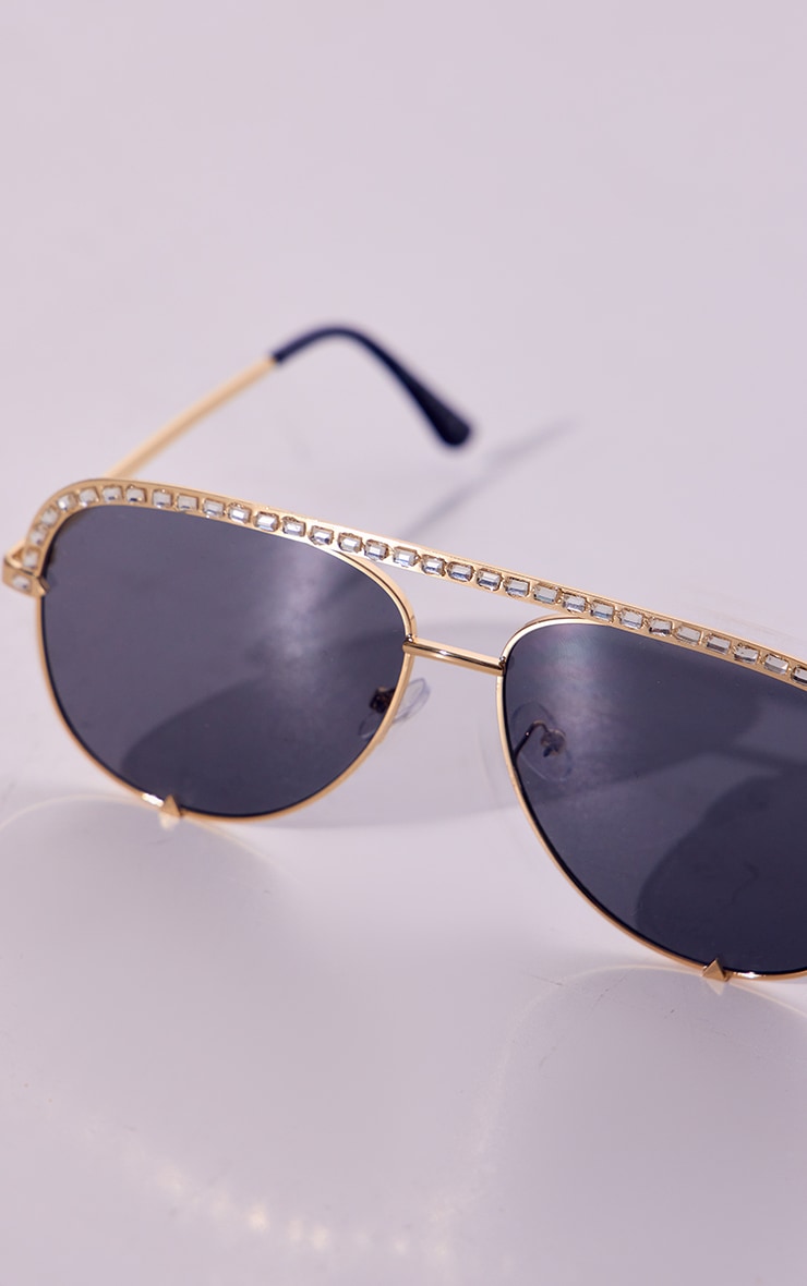 Gold Diamante Frame Aviator Sunglasses