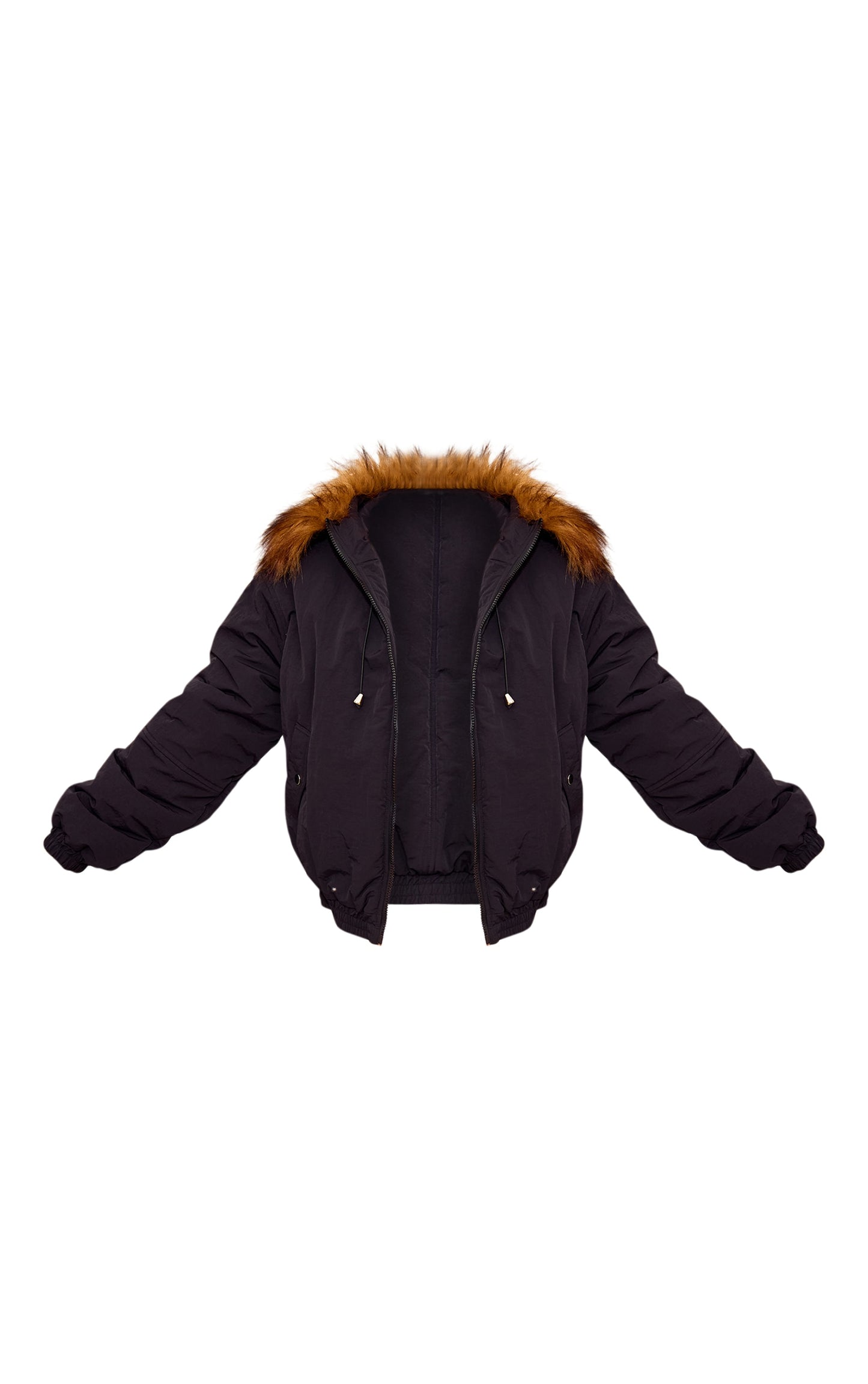 Black Faux Fur Detachable Hood Parka Coat