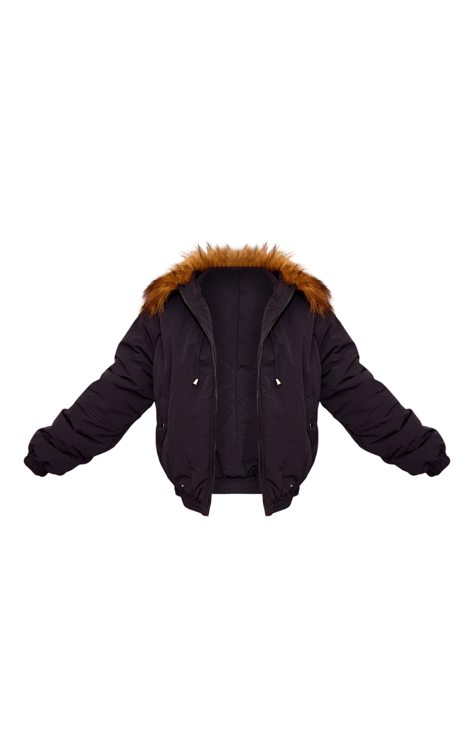 Black Faux Fur Detachable Hood Parka Coat