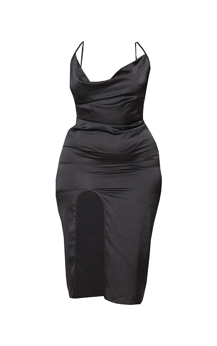 Plus Champagne Strappy Satin Cowl Midi Dress